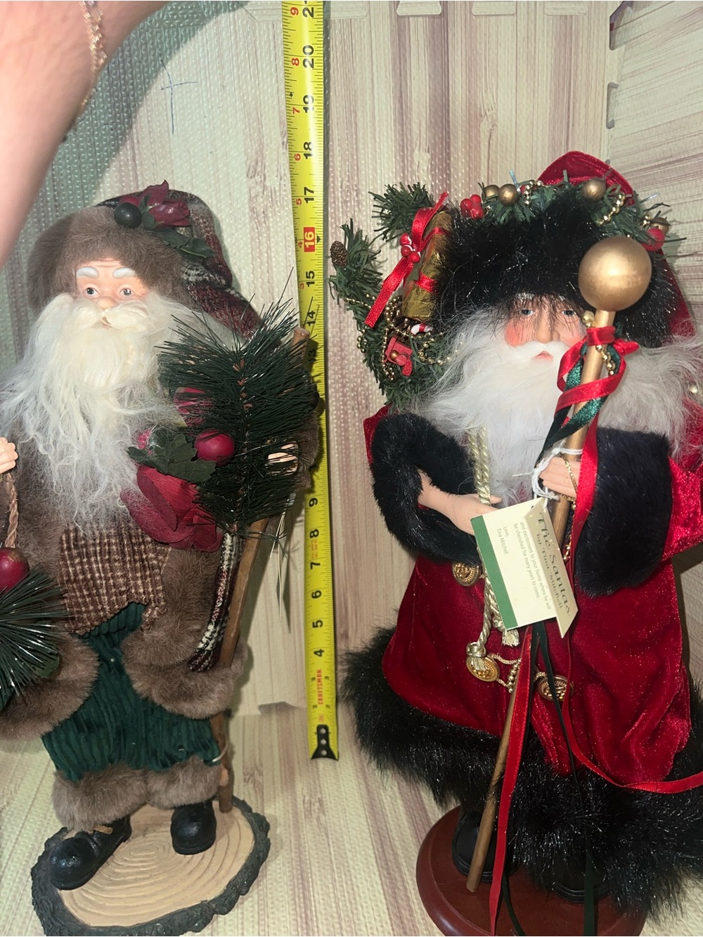 Lot 2 Vintage Standing Santa Claus 18” On Wood Stand Excellent condition